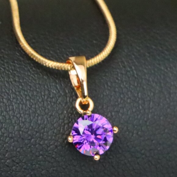 "Minimalist Purple Round Pendant in Rose Gold Petite Design, XPPT1830 - Picture 1 of 13